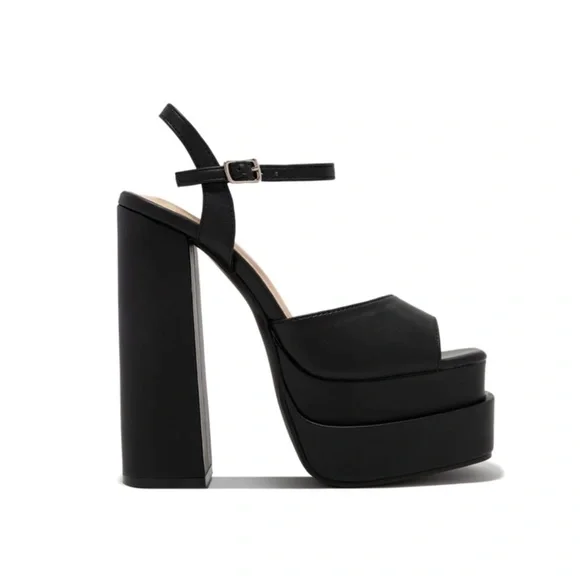 Black Double Platform Block High Heels - Picture 5 of 8